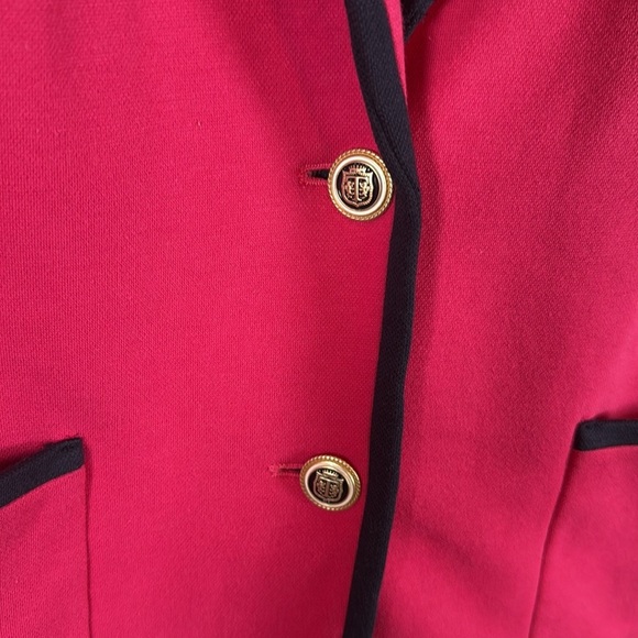 Talbots Pink & Navy Trimmed Aberdeen Blazer Size 16 Preppy Career Wear - Picture 2 of 7